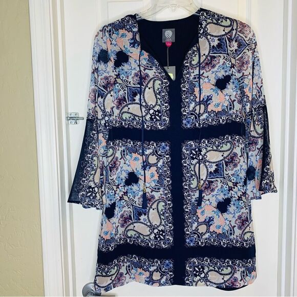 Vince Camuto Printed Chiffon Float Dress Size 4 - Picture 1 of 10